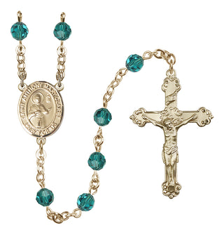 14 Karat Gold 6mm Austrian Crystal Saint Anthony Mary Claret Rosary in Zircon