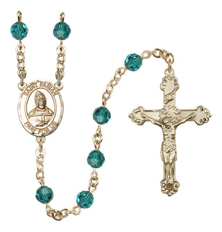 14 Karat Gold 6mm Austrian Crystal Saint Fabian Rosary in Zircon
