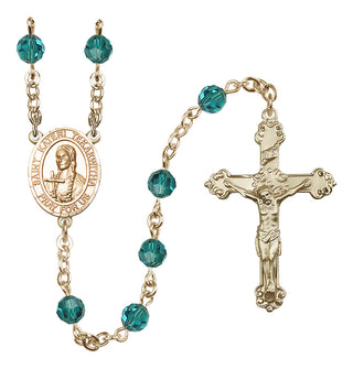 14 Karat Gold 6mm Austrian Crystal Saint Kateri Tekakwitha Rosary in Zircon