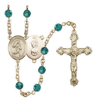 14 Karat Gold 6mm Austrian Crystal Saint Christopher/Track&Field-Men Rosary in Zircon