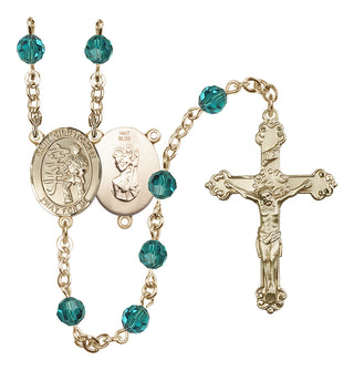 14 Karat Gold 6mm Austrian Crystal Saint Christopher / Karate Rosary in Zircon