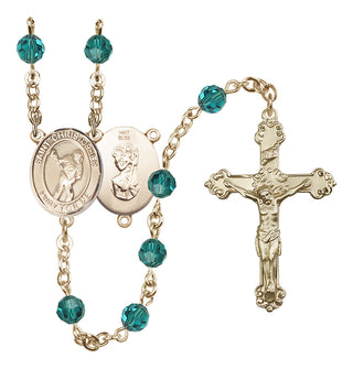14 Karat Gold 6mm Austrian Crystal Saint Christopher/Lacrosse Rosary in Zircon