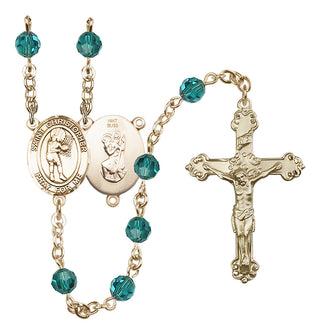 14 Karat Gold 6mm Austrian Crystal Saint Christopher/Basketball-Women Rosary in Zircon