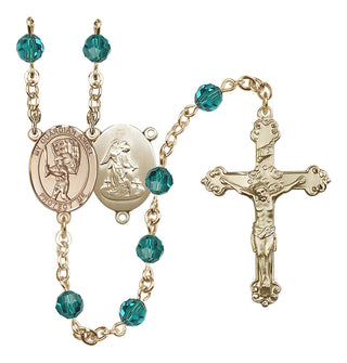 14 Karat Gold 6mm Austrian Crystal Guardian Angel/Baseball Rosary in Zircon