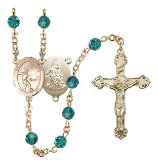 14 Karat Gold 6mm Austrian Crystal Guardian Angel/Soccer Rosary in Zircon