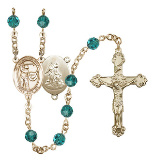 14 Karat Gold 6mm Austrian Crystal Guardian Angel/Golf Rosary in Zircon