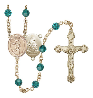 14 Karat Gold 6mm Austrian Crystal Guardian Angel/Track&Field-Men Rosary in Zircon