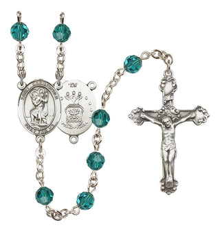 Sterling Silver 6mm Austrian Crystal Saint Christopher / Air Force Rosary in Zircon