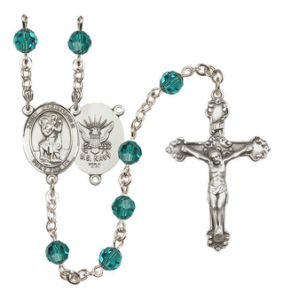 Sterling Silver 6mm Saint Christopher / Navy Rosary