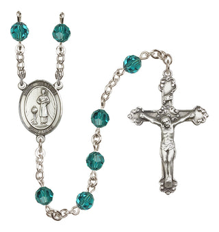 Sterling Silver 6mm Austrian Crystal Saint Genesius of Rome Rosary in Zircon
