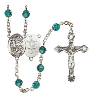 Sterling Silver 6mm Austrian Crystal Saint George / Army Rosary in Zircon