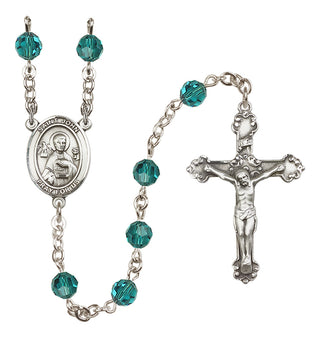 Sterling Silver 6mm Austrian Crystal Saint John the Apostle Rosary in Zircon