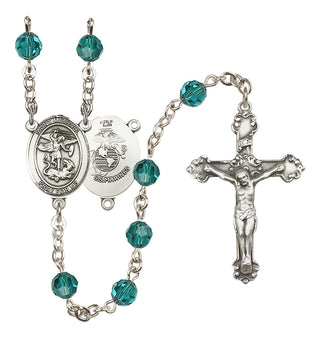 Sterling Silver 6mm Austrian Crystal Saint Michael / Marines Rosary in Zircon