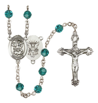 Sterling Silver 6mm Austrian Crystal Saint Michael / Navy Rosary in Zircon