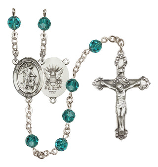 Sterling Silver 6mm Austrian Crystal Guardian Angel / Navy Rosary in Zircon