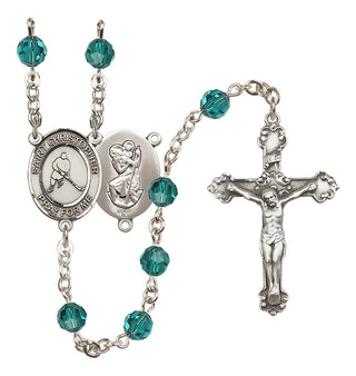 Sterling Silver 6mm Austrian Crystal Saint Christopher/Ice Hockey Rosary in Zircon