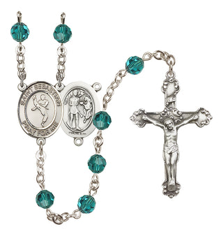 Sterling Silver 6mm Austrian Crystal Saint Sebastian/Martial Arts Rosary in Zircon