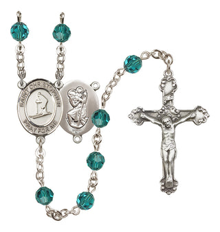 Sterling Silver 6mm Austrian Crystal Saint Christopher / Skiing Rosary in Zircon