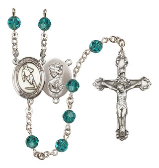 Sterling Silver 6mm Austrian Crystal Saint Christopher / Rugby Rosary in Zircon