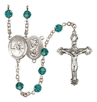 Sterling Silver 6mm Austrian Crystal Saint Christopher/Water Polo Men Rosary in Zircon