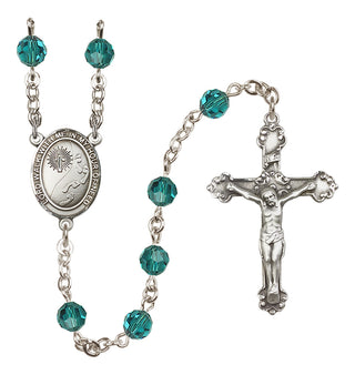 Sterling Silver 6mm Austrian Crystal Footprints / Cross Rosary in Zircon
