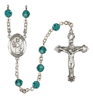 Sterling Silver 6mm Austrian Crystal Saint Uriel the Archangel Rosary in Zircon