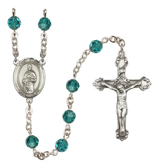Sterling Silver 6mm Austrian Crystal Saint Eligius Rosary in Zircon