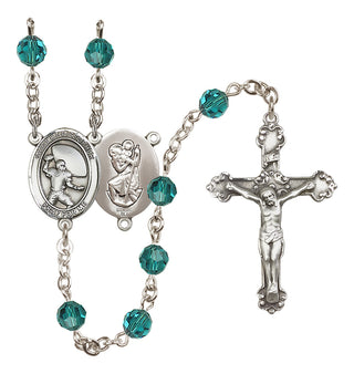 Sterling Silver 6mm Austrian Crystal Saint Christopher / Football Rosary in Zircon