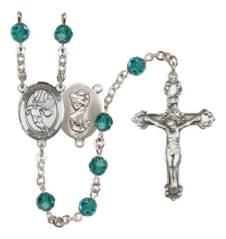 Sterling Silver 6mm Austrian Crystal Saint Christopher/Basketball Rosary in Zircon