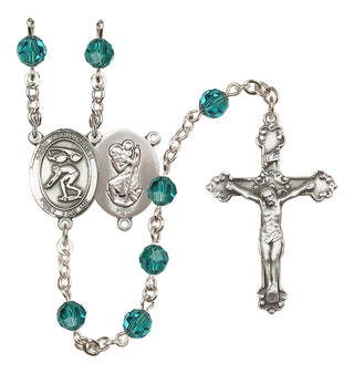 Sterling Silver 6mm Austrian Crystal Saint Christopher/Swimming Rosary in Zircon