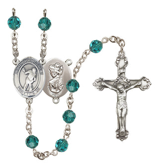 Sterling Silver 6mm Austrian Crystal Saint Christopher/Lacrosse Rosary in Zircon