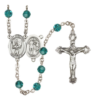 Sterling Silver 6mm Austrian Crystal Saint Sebastian / Baseball Rosary in Zircon
