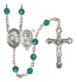 Sterling Silver 6mm Austrian Crystal Saint Sebastian / Hockey Rosary in Zircon