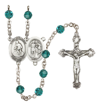 Sterling Silver 6mm Austrian Crystal Saint Sebastian/Wrestling Rosary in Zircon