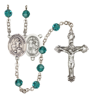 Sterling Silver 6mm Austrian Crystal Saint Sebastian/Soccer-Women Rosary in Zircon