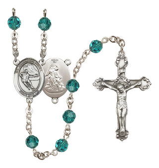 Sterling Silver 6mm Austrian Crystal Guardian Angel/Hockey Rosary in Zircon