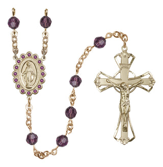 14 Karat Gold-Filled 6mm Austrian Crystal Miraculous Rosary in Amethyst