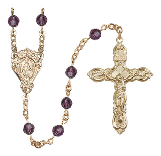 14 Karat Gold 6mm Austrian Crystal Miraculous Rosary in Amethyst
