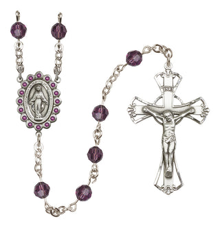 Sterling Silver 6mm Austrian Crystal Miraculous Rosary in Amethyst