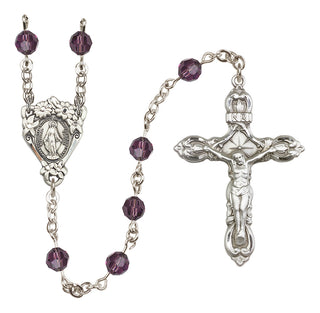 Sterling Silver 6mm Austrian Crystal Miraculous Rosary in Amethyst
