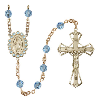 14 Karat Gold-Filled 6mm Austrian Crystal Miraculous Rosary in Aqua