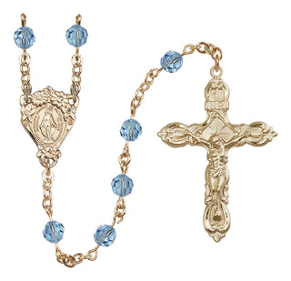 14 Karat Gold 6mm Austrian Crystal Miraculous Rosary in Aqua