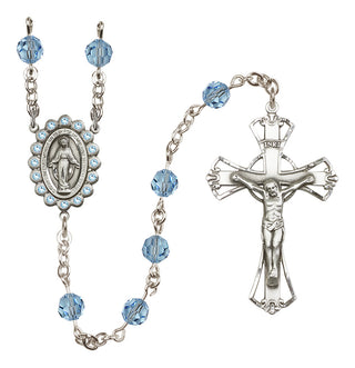 Sterling Silver 6mm Austrian Crystal Miraculous Rosary in Aqua