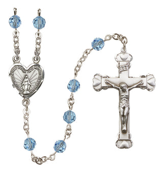 Sterling Silver 6mm Austrian Crystal Miraculous Rosary in Aqua