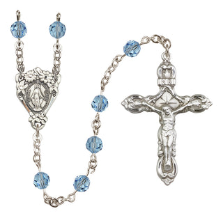 Sterling Silver 6mm Austrian Crystal Miraculous Rosary in Aqua