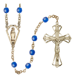 14 Karat Gold 6mm Austrian Crystal Miraculous Rosary in Capri Blue
