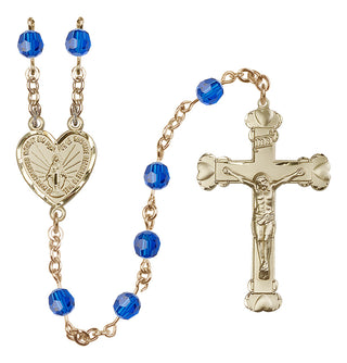 14 Karat Gold 6mm Austrian Crystal Miraculous Rosary in Capri Blue