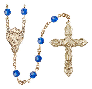14 Karat Gold 6mm Austrian Crystal Miraculous Rosary in Capri Blue