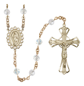 14 Karat Gold 6mm Austrian Crystal Miraculous Rosary in Crystal