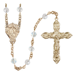 14 Karat Gold 6mm Austrian Crystal Miraculous Rosary in Crystal